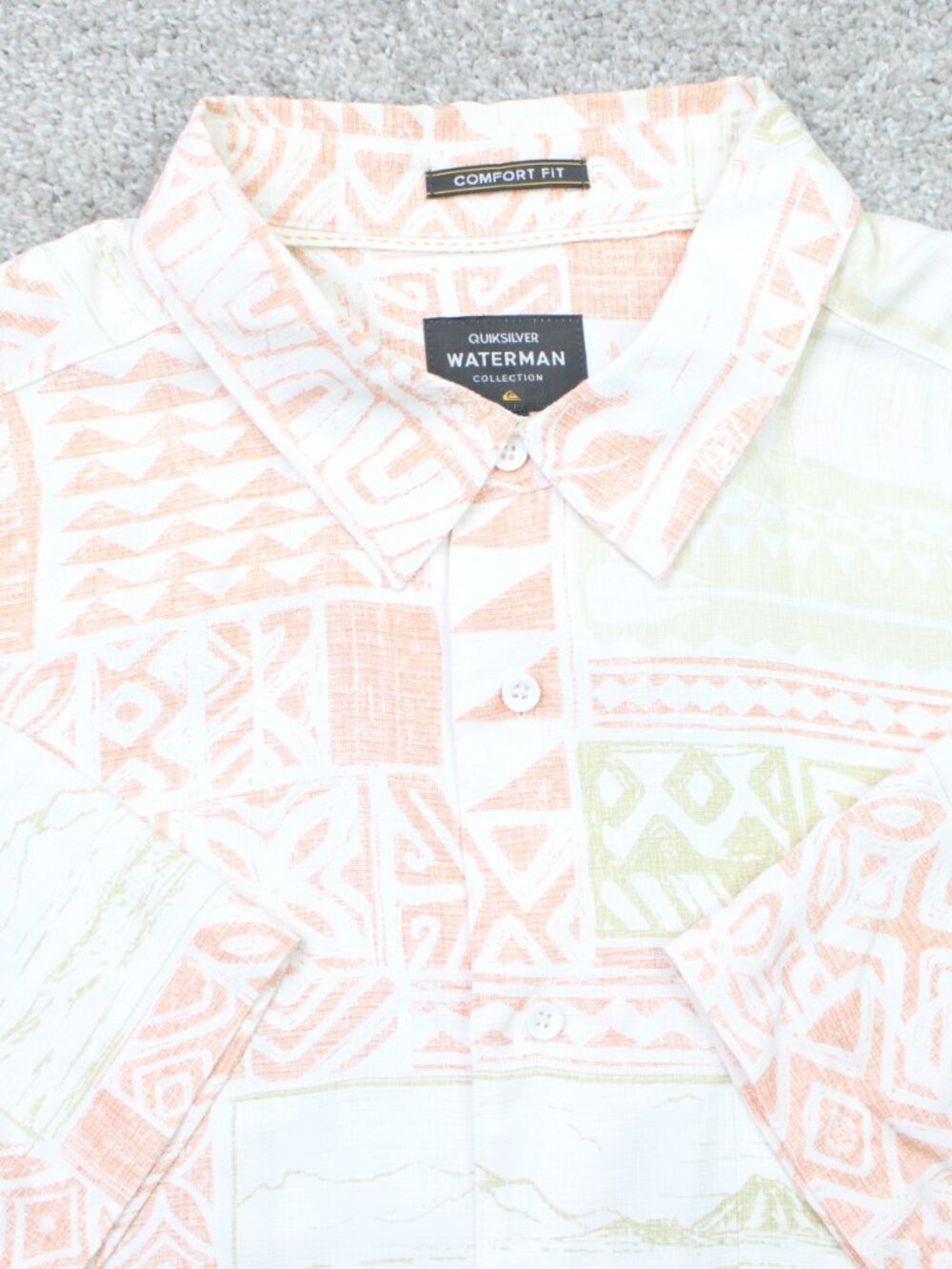Quiksilver Waterman Shirt Mens XL Orange Geometric Comfort Fit Short Sleeve